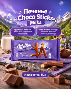 Печенье "Choco Sticks", Milka, 112 г