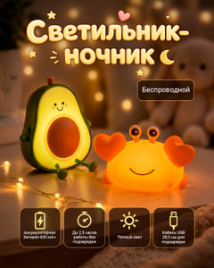 Светильник-ночник аккумуляторный с кабелем USB, в ассортименте