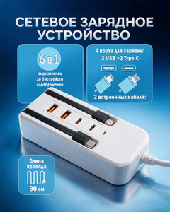 Сетевое зарядное устройство 220 В, 6 в 1