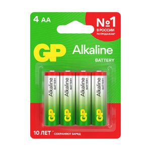 Батарейки алкалиновые, GP, АА, 4 шт.