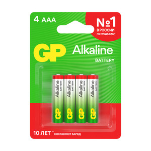 Батарейки алкалиновые, GP, ААА, 4 шт.