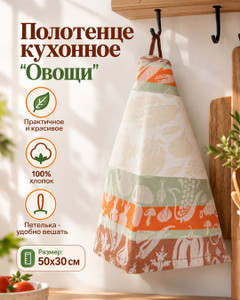 Полотенце кухонное "Овощи", 50х30 см, в ассортименте