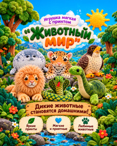 Игрушка мягкая с принтом "Животный мир", Play the Game, в ассортименте