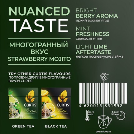 Чай зелёный "Strawberry Mojito", CURTIS, 20 пирамидок, 34 г