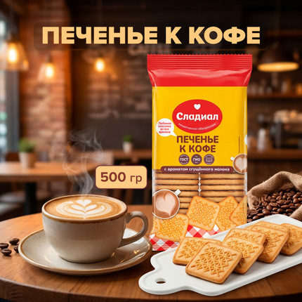 Печенье сахарное "К кофе", Сладиал, 500 г - купить в интернет-магазине Fix Price в г. Киров по цене 83 ₽ самовывозом из магазина