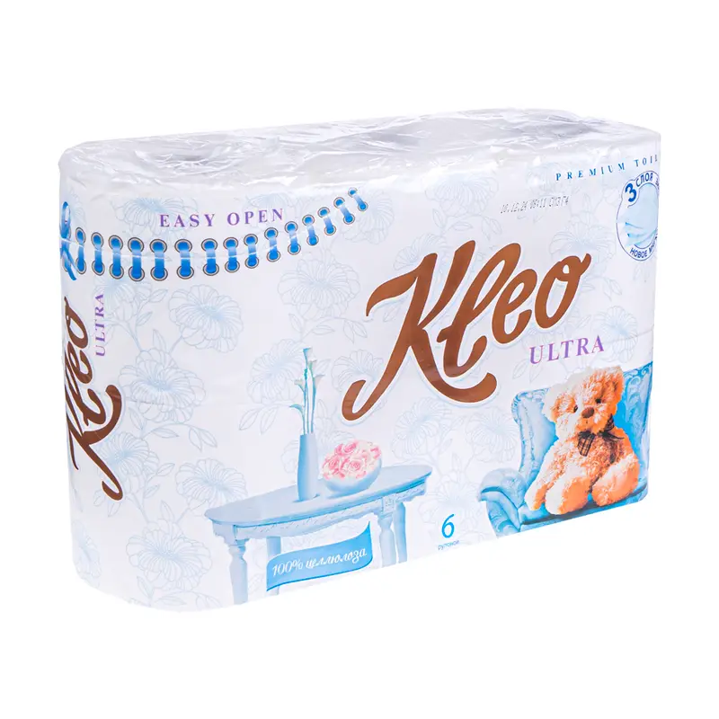 Туалетная бумага, Kleo Ultra, 3 слоя, 6 рулонов