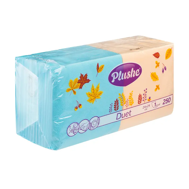 Салфетки бумажные "Duet", PLUSHE, 1 слой, 250 шт., в ассортименте
