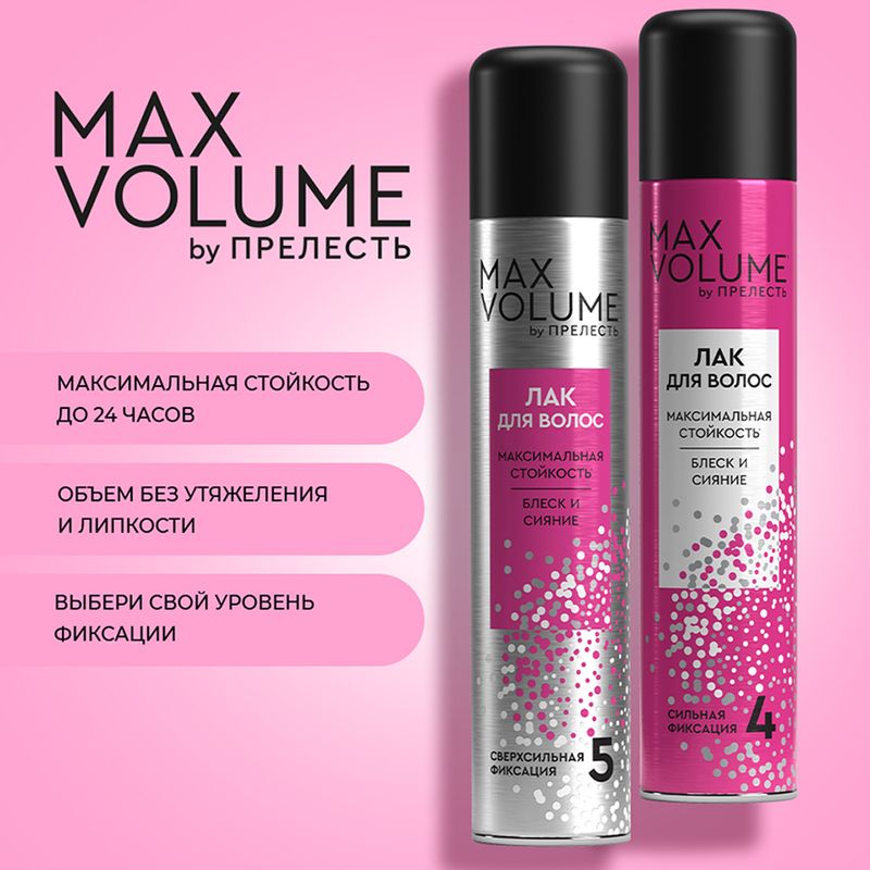Лак для волос, Прелесть, Max Volume, 200 мл, в ассортименте