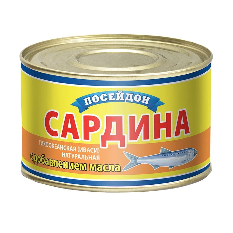 Консервы "Сардина тихоокеанская (иваси)", Посейдон, стерилизованные, с маслом, 230 г