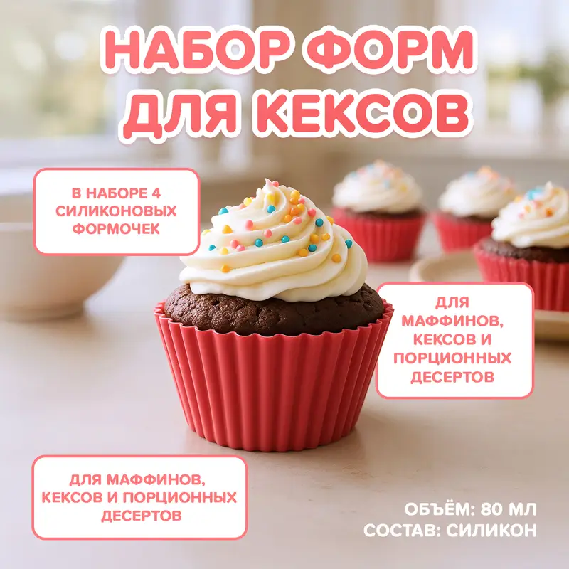 Набор форм для кексов, O'Kitchen, 4 шт., в ассортименте