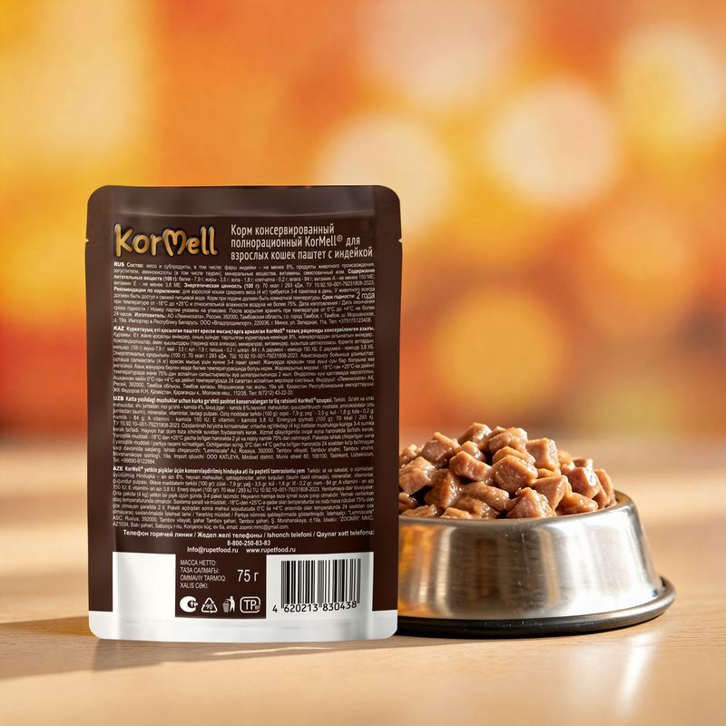 Корм влажный "Нежный паштет с индейкой", KorMell, 75 г