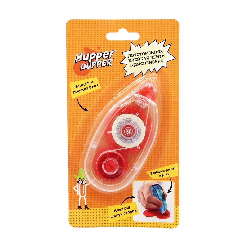 Двусторонняя клейкая лента в диспенсере, Hupper Dupper, 5м х 8мм, в ассортименте