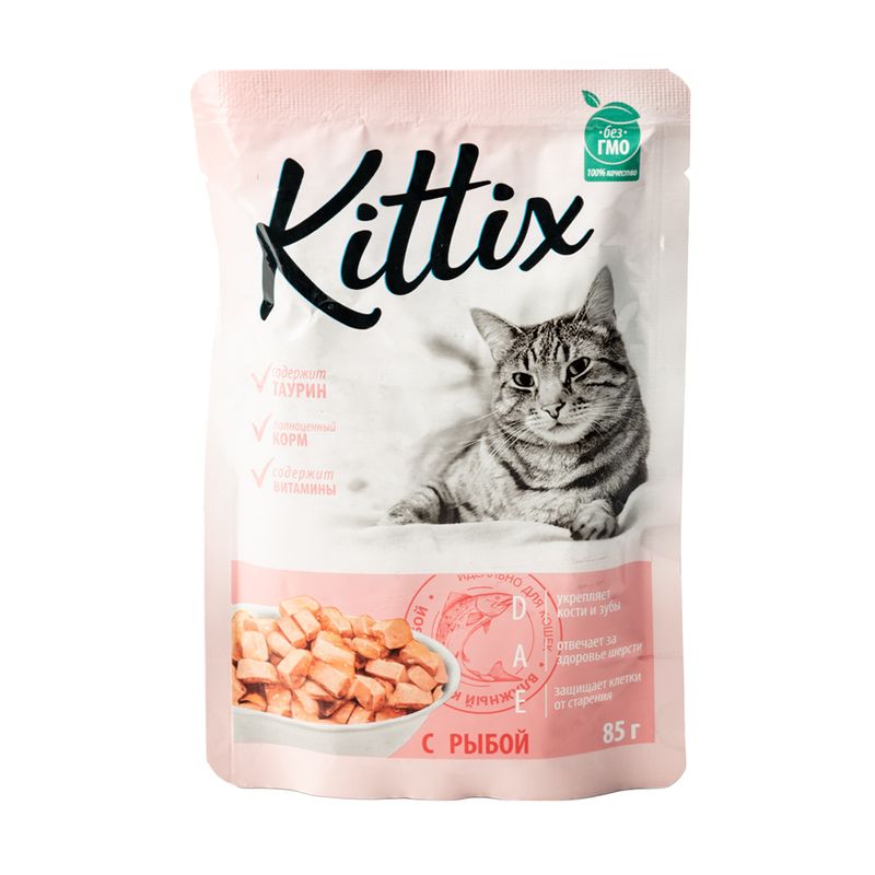 Влажный корм для кошек, Kittix, с рыбой, 85 г