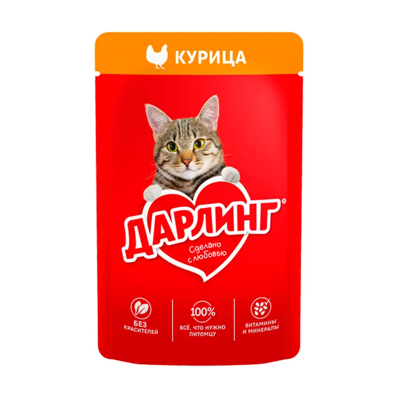 Влажный корм для взрослых кошек, ДАРЛИНГ, с курицей в соусе, 75 г