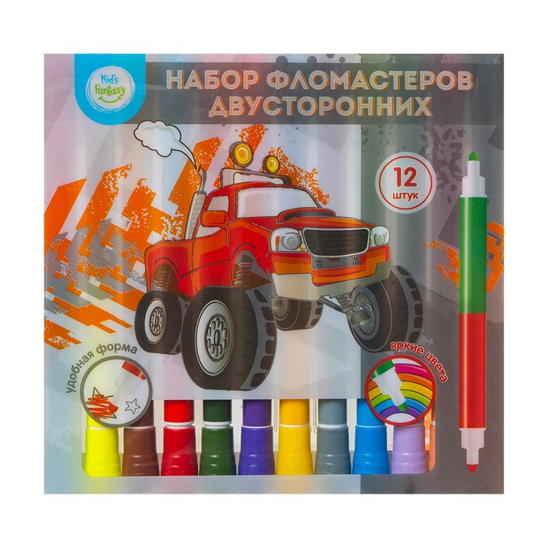 Набор цветных двусторонних фломастеров, Kid's Fantasy, 12 шт., в ассортименте