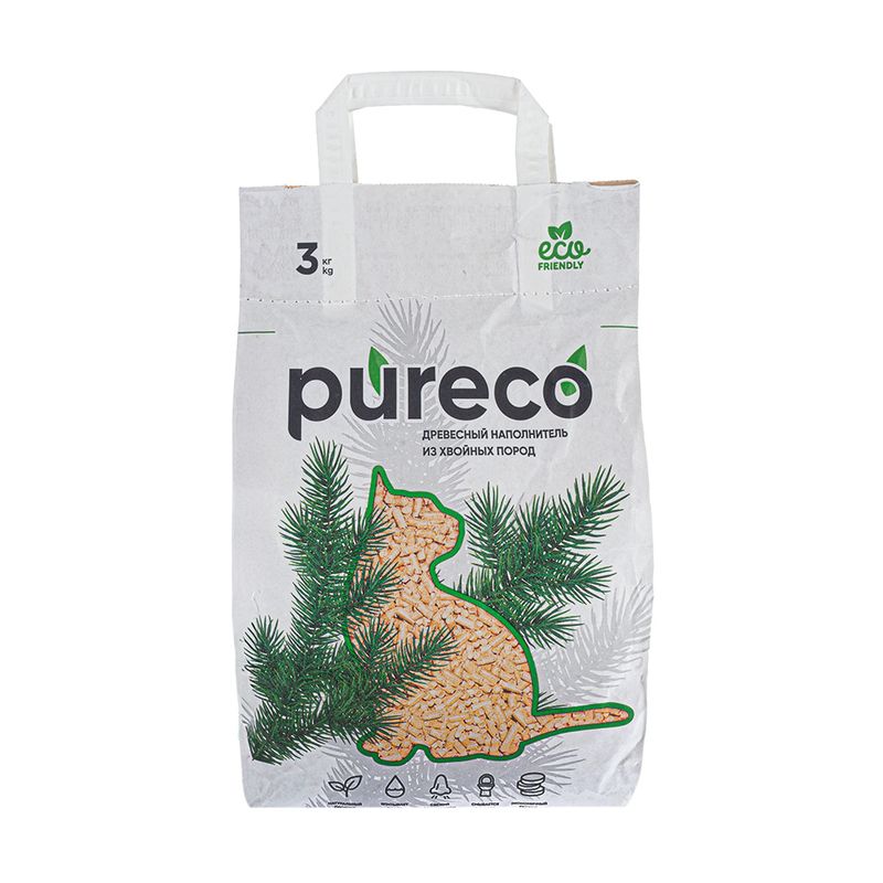 Древесный наполнитель для кошачьего туалета, Pureco, 3 кг