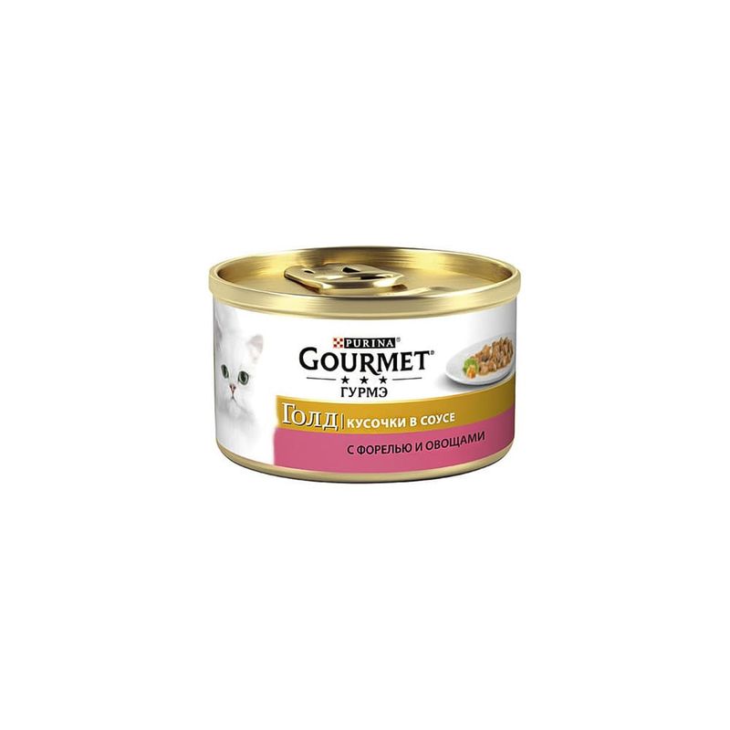 Консервы "Gourmet Gold", Purina, кусочки в соусе, форель и овощи, 85 г.