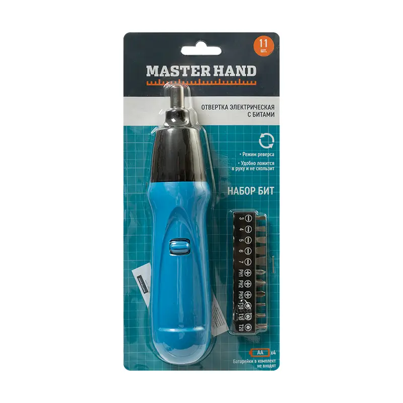 Отвёртка электрическая с битами, Master Hand, 11 шт., в ассортименте