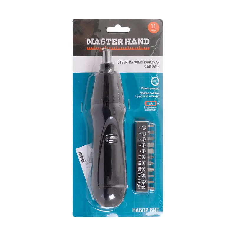 Отвёртка электрическая с битами, Master Hand, 11 шт., в ассортименте