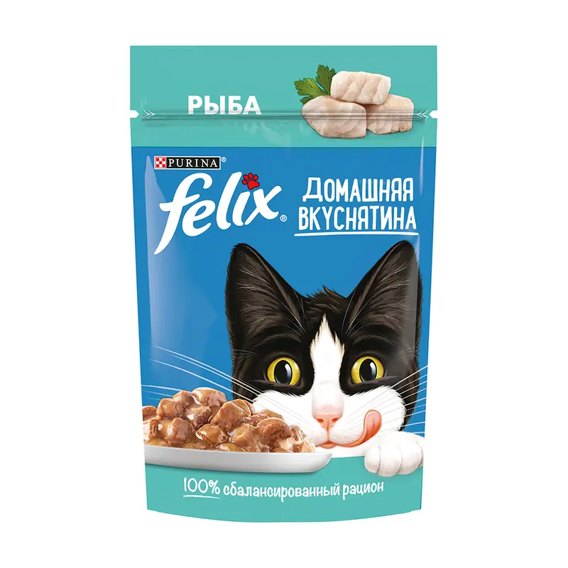 Влажный корм для взрослых кошек "Домашняя вкуснятина", FELIX, с рыбой 75 г