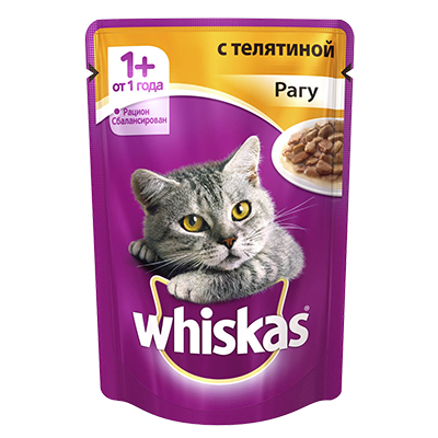 Влажный корм "Whiskas" с телятиной, 85 г