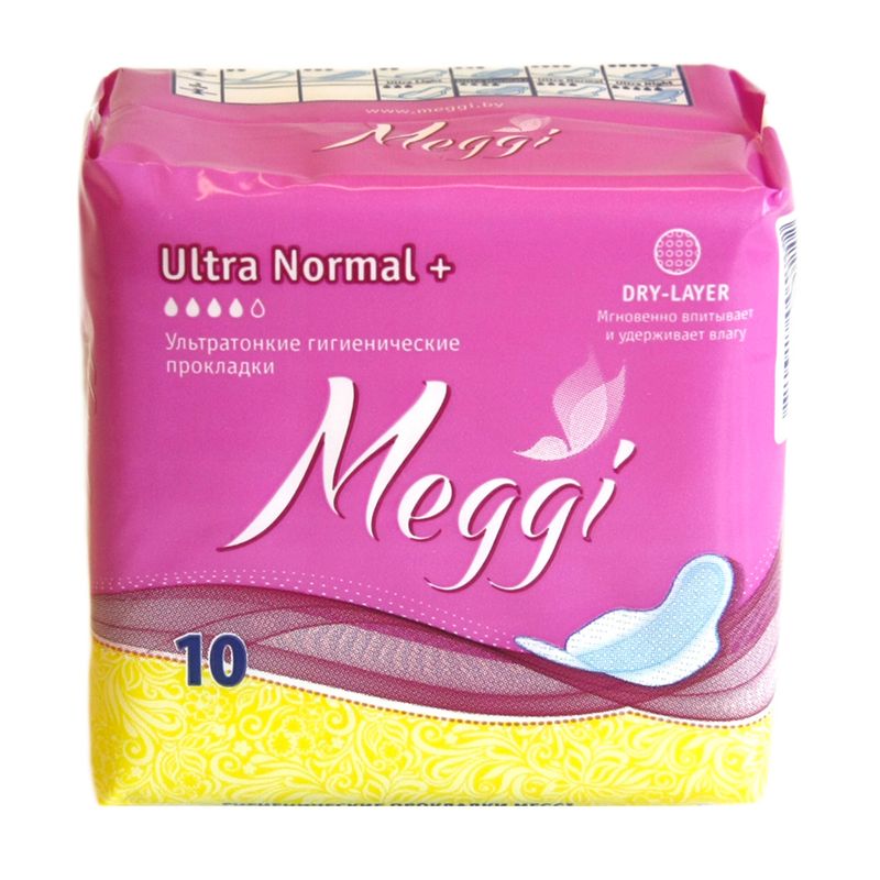 Ультратонкие гигиенические прокладки "Ultra Normal +", Meggi, 10 шт.