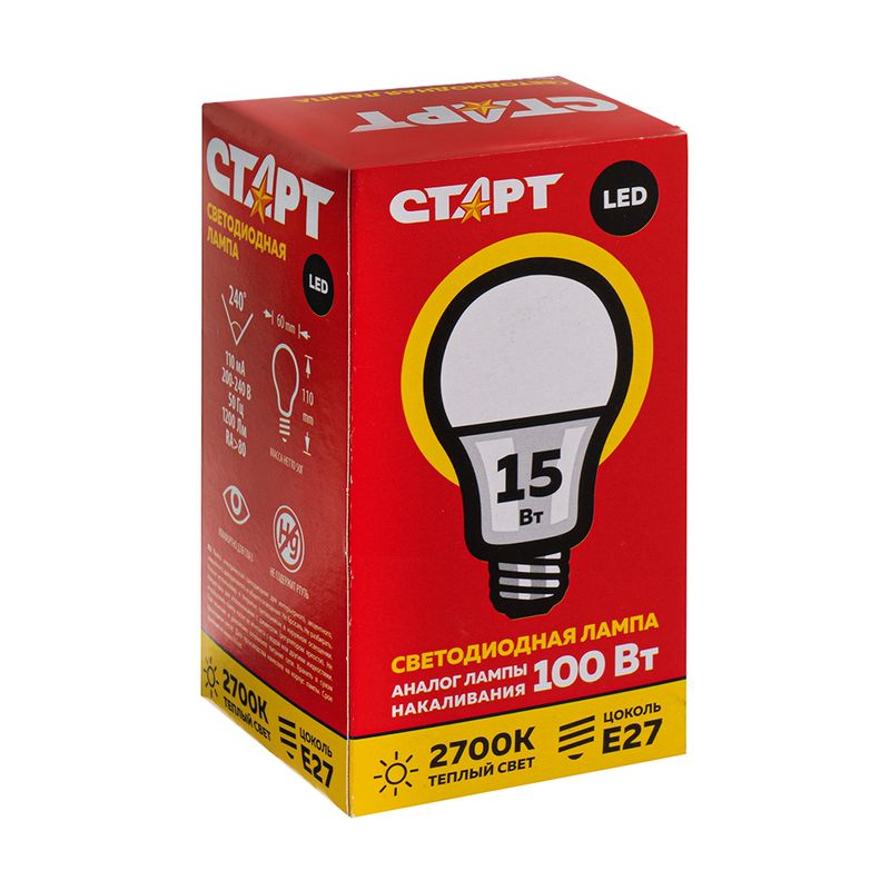 Лампа светодиодная, Старт, ECO LED, E27, в ассортименте