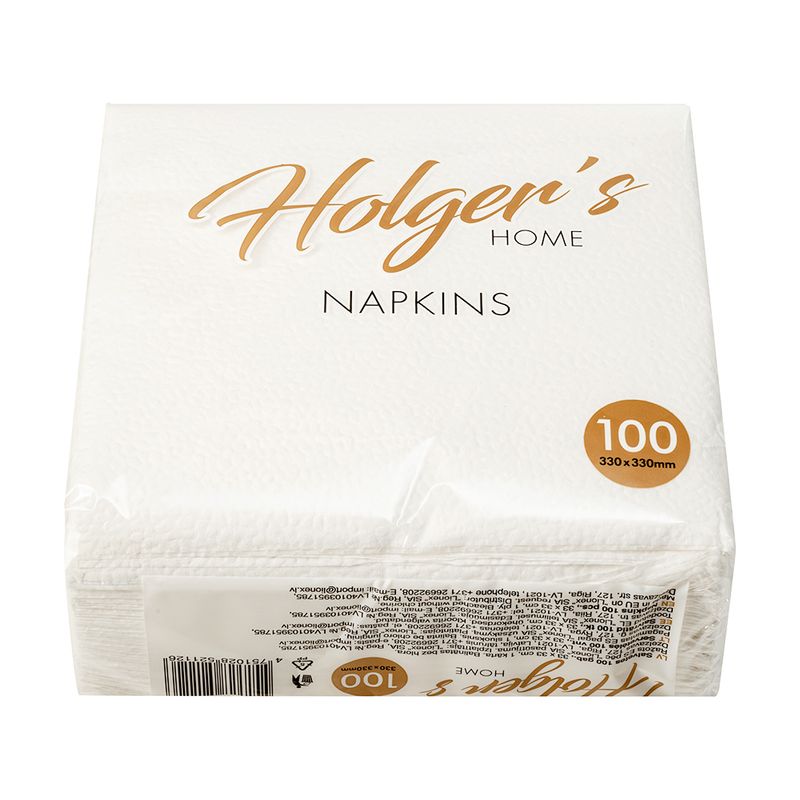 Салфетки Holger's, белые, 33х33 см, 100 шт.