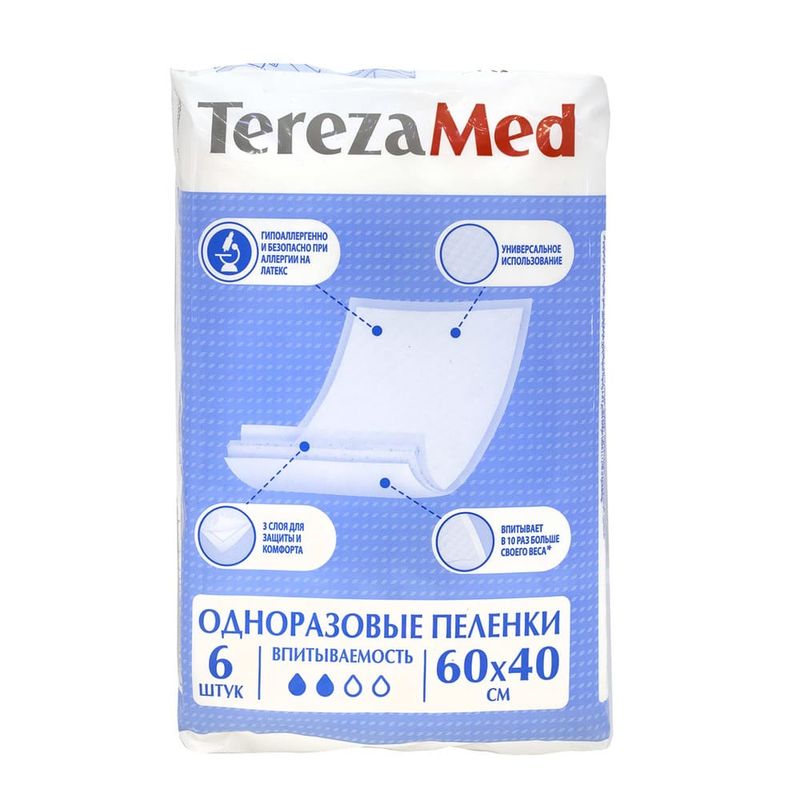 Пеленки одноразовые TerezaMed, 60х40, 6 шт