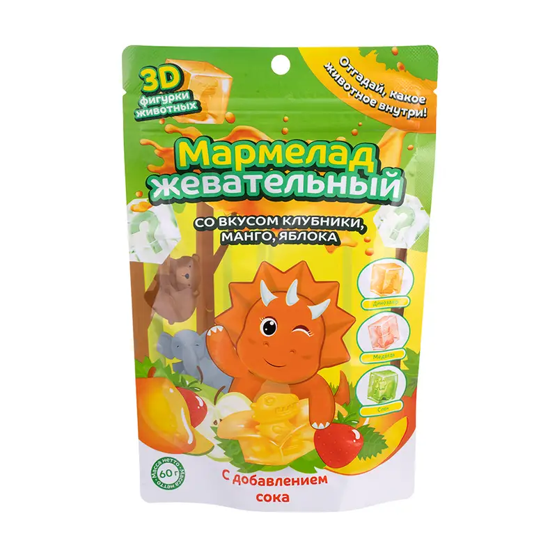 Мармелад жевательный с 3D-фигурками животных, 60 г, в ассортименте