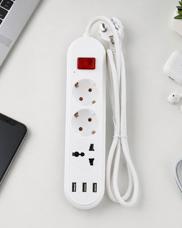 Удлинитель электрический, FLARX, с выключателем, 3 розетки, 3 USB-порта