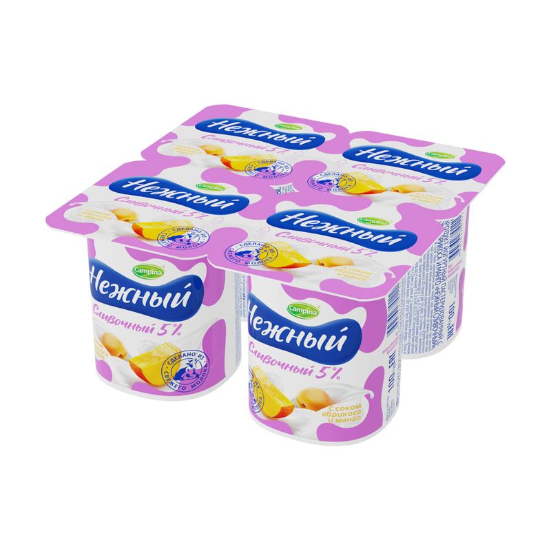 Продукт йогуртный "Нежный", 5 %, с соком абрикоса и манго, 100 г