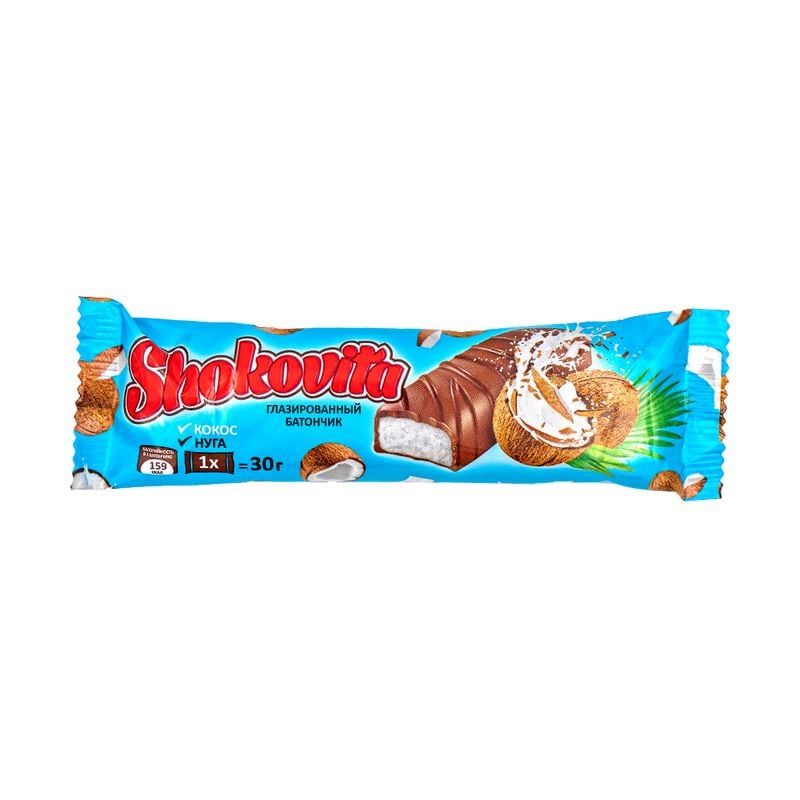Батончик глазированный "Shokovita" с кокосовой стружкой, 30 г