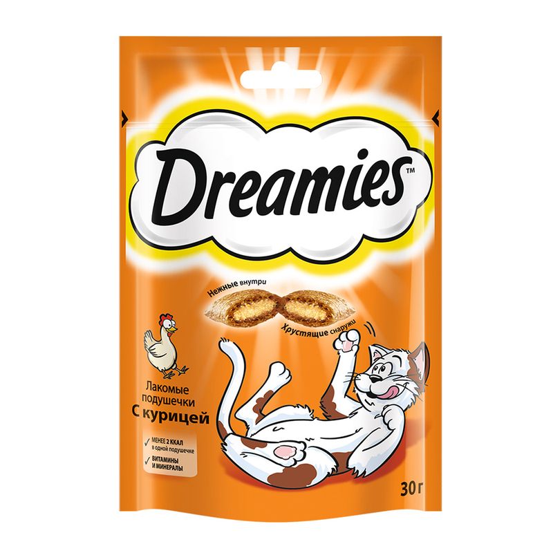 Лакомые подушечки для кошек, Dreamies, с курицей, 30 г