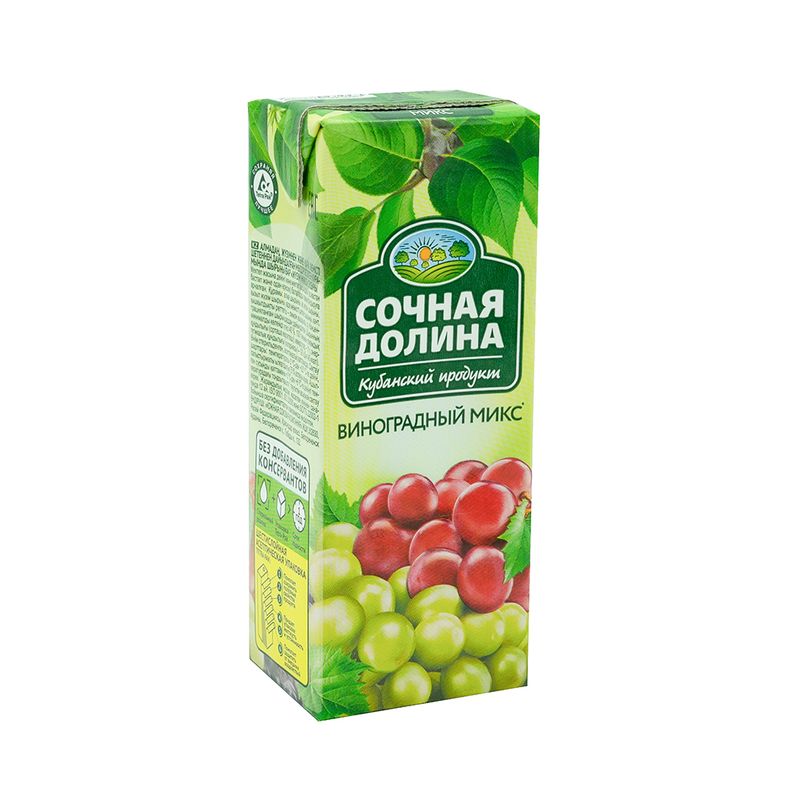 Напиток сокосодержащий, Сочная долина, виноград, 0,2 л