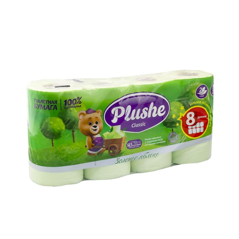 Туалетная бумага, Plushe Classic, 8 рулонов, 2 слоя, 144 листа