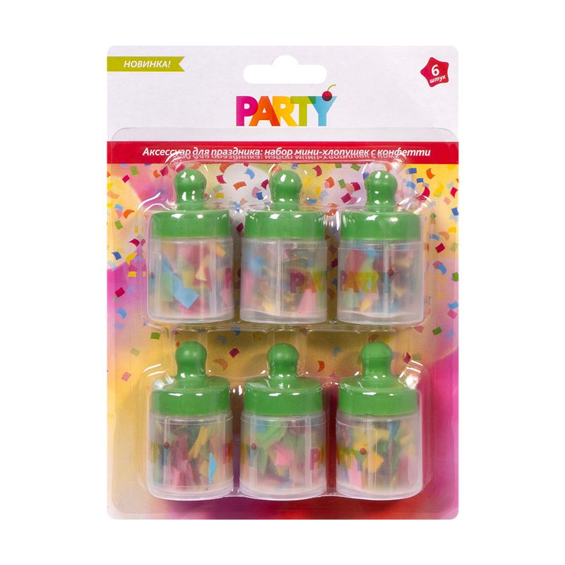 Набор мини-хлопушек с конфетти, Party, 6 шт., в ассортименте