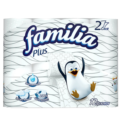 Туалетная бумага "Familia Plus" двухслойная, 12 рулонов