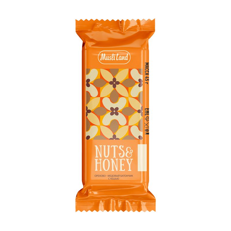 Орехово-медовый батончик «Nuts&Honey», Musliland, 45 г, в ассортименте