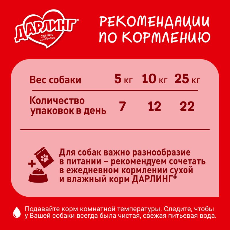 Влажный корм для собак, ДАРЛИНГ, с говядиной, 75 г