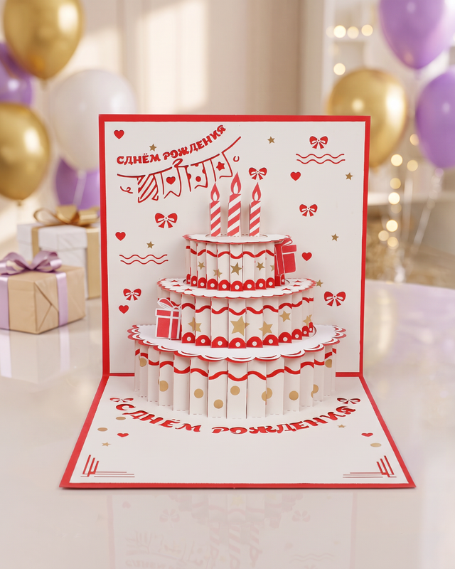 3D-открытка с музыкой, подсветкой и конвертом, PARTY, в ассортименте
