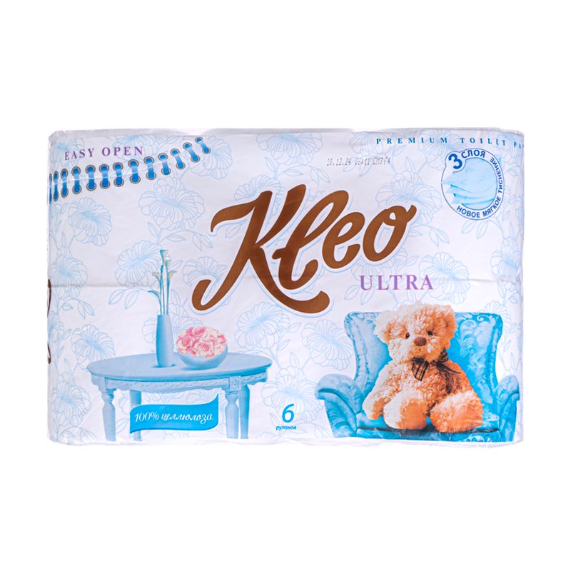 Туалетная бумага, Kleo Ultra, 3 слоя, 6 рулонов