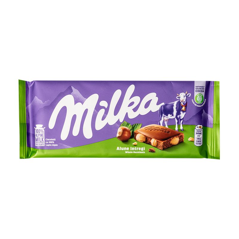 Молочный шоколад Milka, с цельным орехами, 100 г