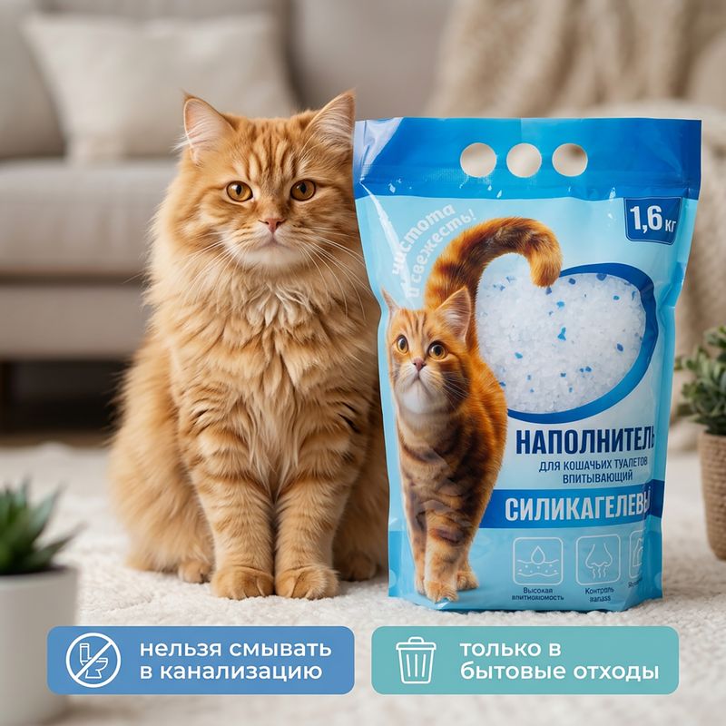 Силикагелевый наполнитель для кошачьих туалетов, 1,6 кг