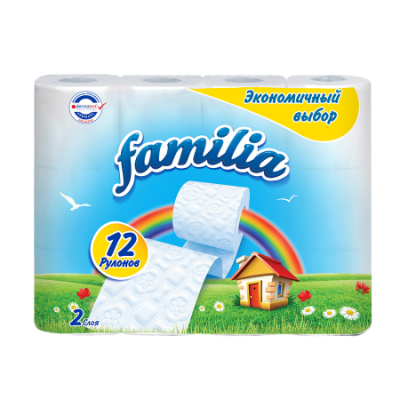 Туалетная бумага двухслойная "Familia Радуга", 12 рулонов