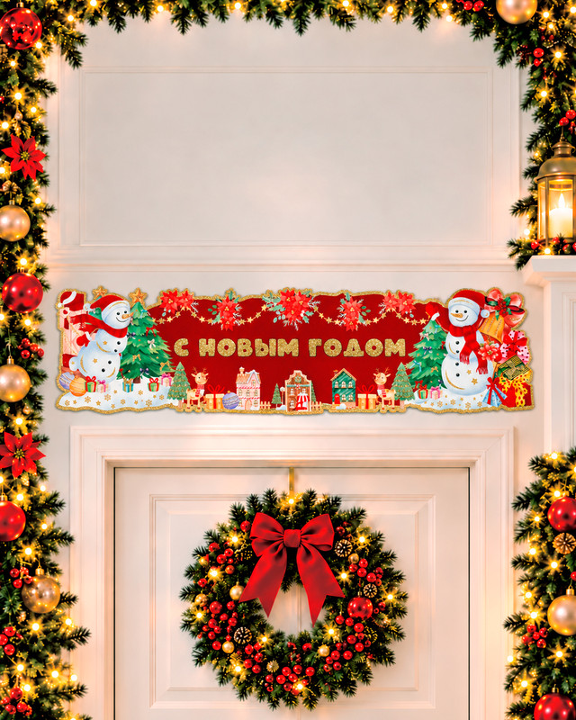 Плакат новогодний, Снежное кружево, 66х16 см, в ассортименте