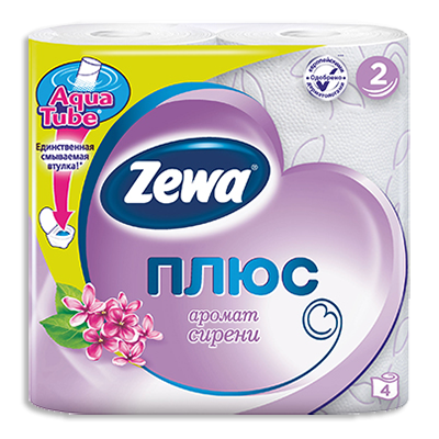 Туалетная бумага "Zewa Плюс", 2 слоя, 4 рулона