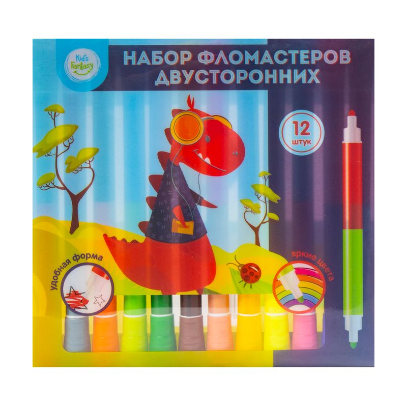 Набор цветных двусторонних фломастеров, Kid's Fantasy, 12 шт., в ассортименте
