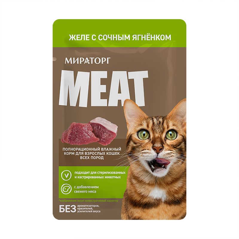 Влажный корм для кошек "Желе с сочным ягнёнком", MEAT, 75 г
