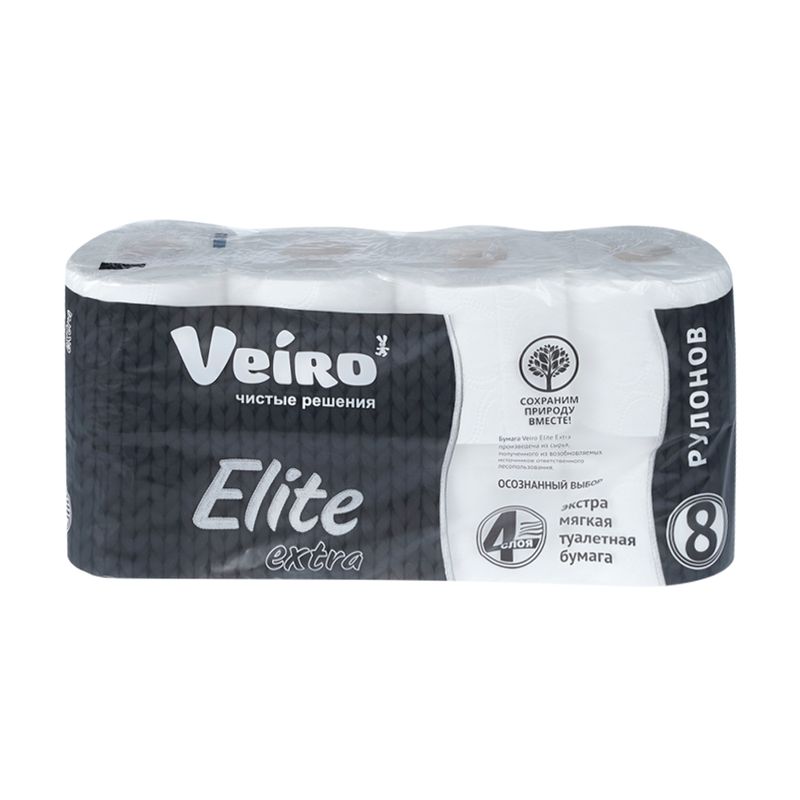 Туалетная бумага "Elite Extra", Veiro, 4 слоя, 8 рулонов